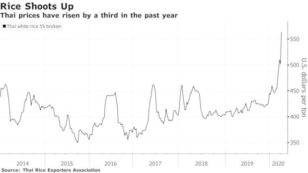 疫情引发囤积 泰国大米价格飙升至7年高点